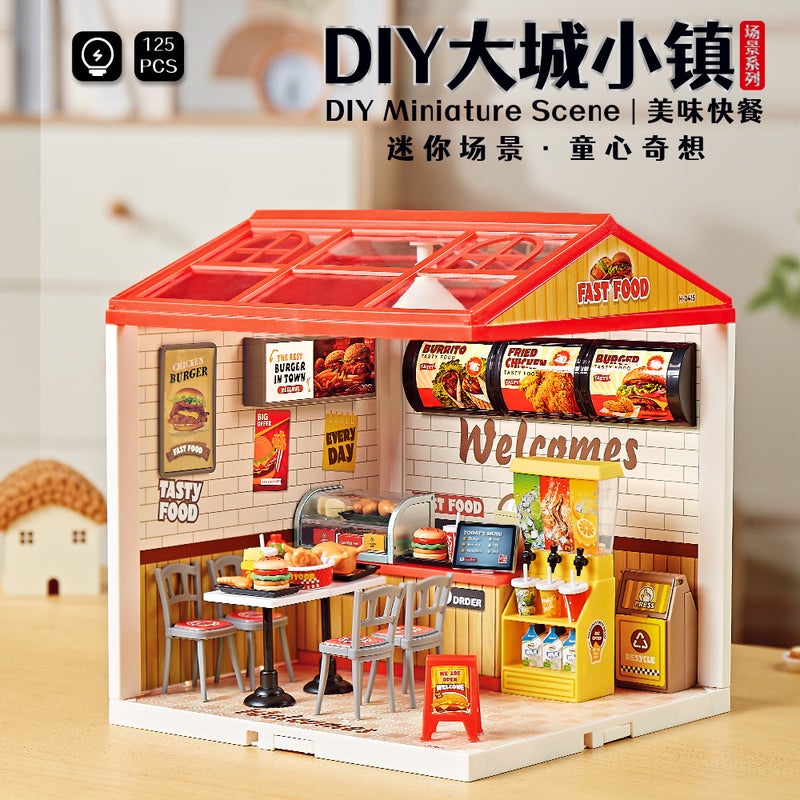 Children'S Big Town Diy Cabin Model Light Building Blocks Scene Stereo Puzzle Children'S Educational Toys Gift - Image 5